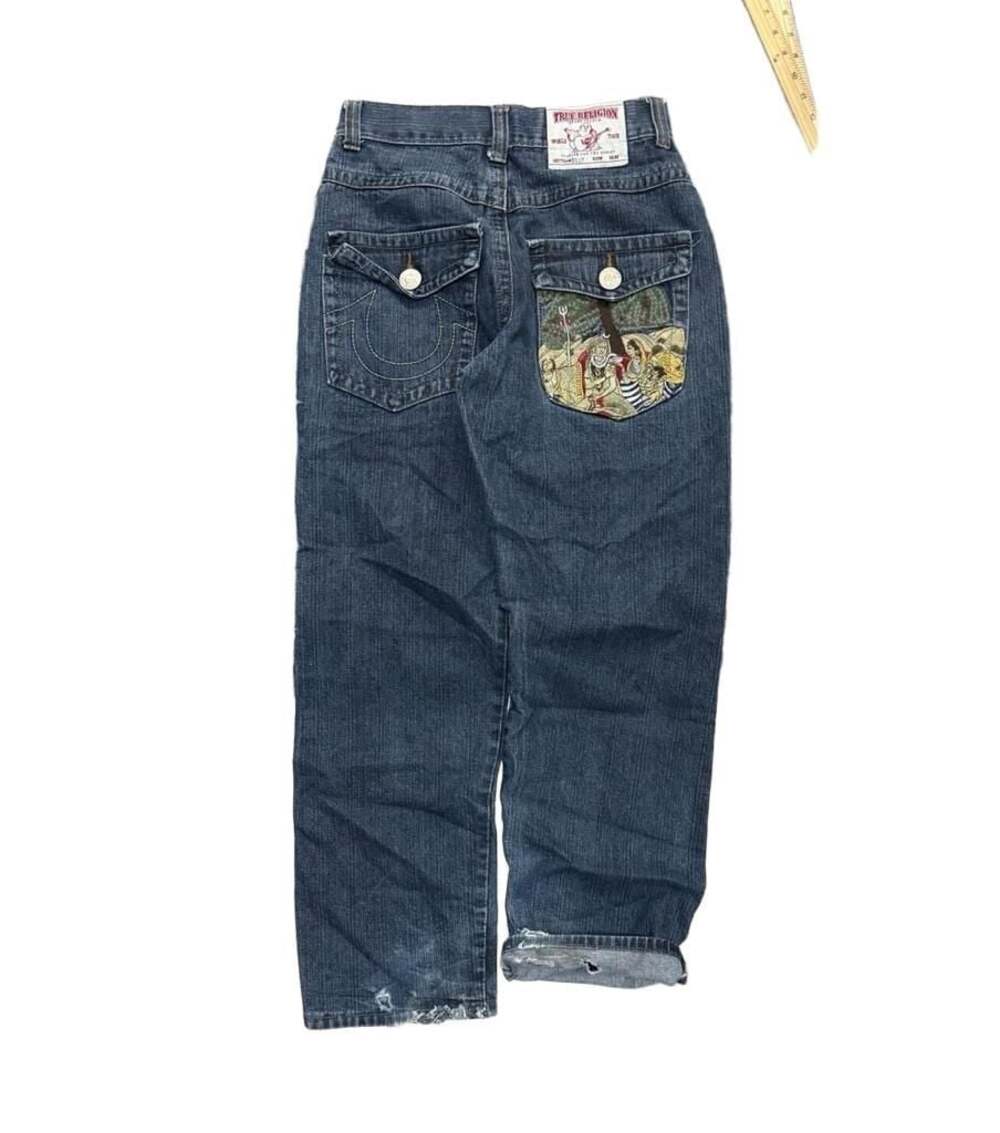 True Religion Billy Embroidered Indian God Mythological Art Flared Jeans